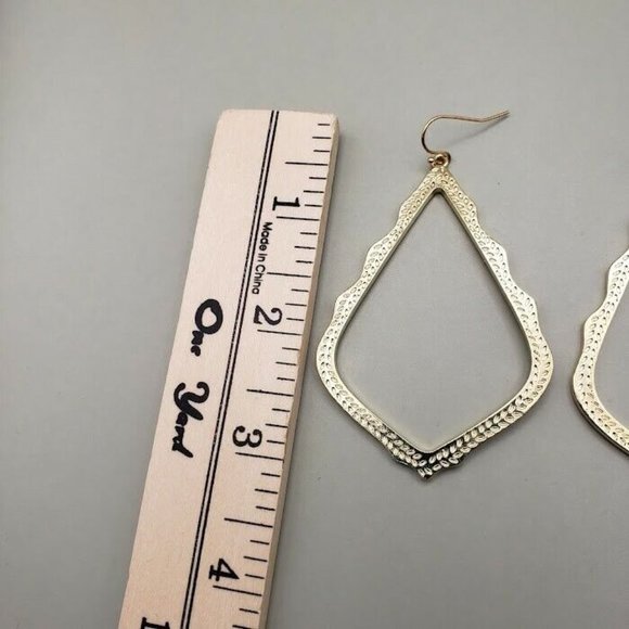 Gold Tone Earrings Pierced Boho Large Dangle Textured Simple - Picture 6 of 6